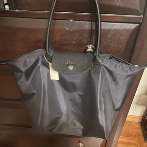 Longchamp Black Nylon Tote with Black Leather Trim